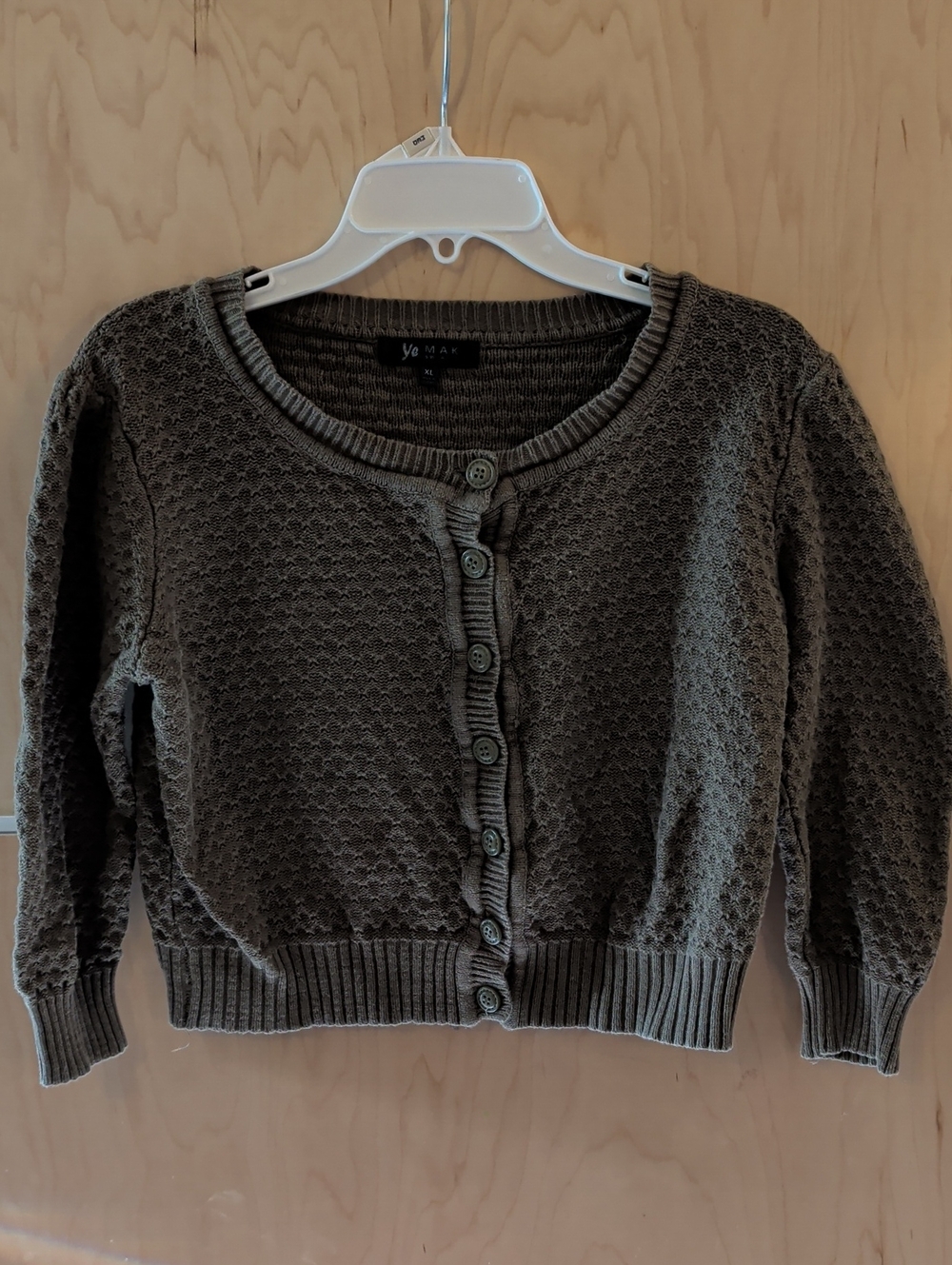Ye MAK Olive Cropped Button-Front Knit Cardigan